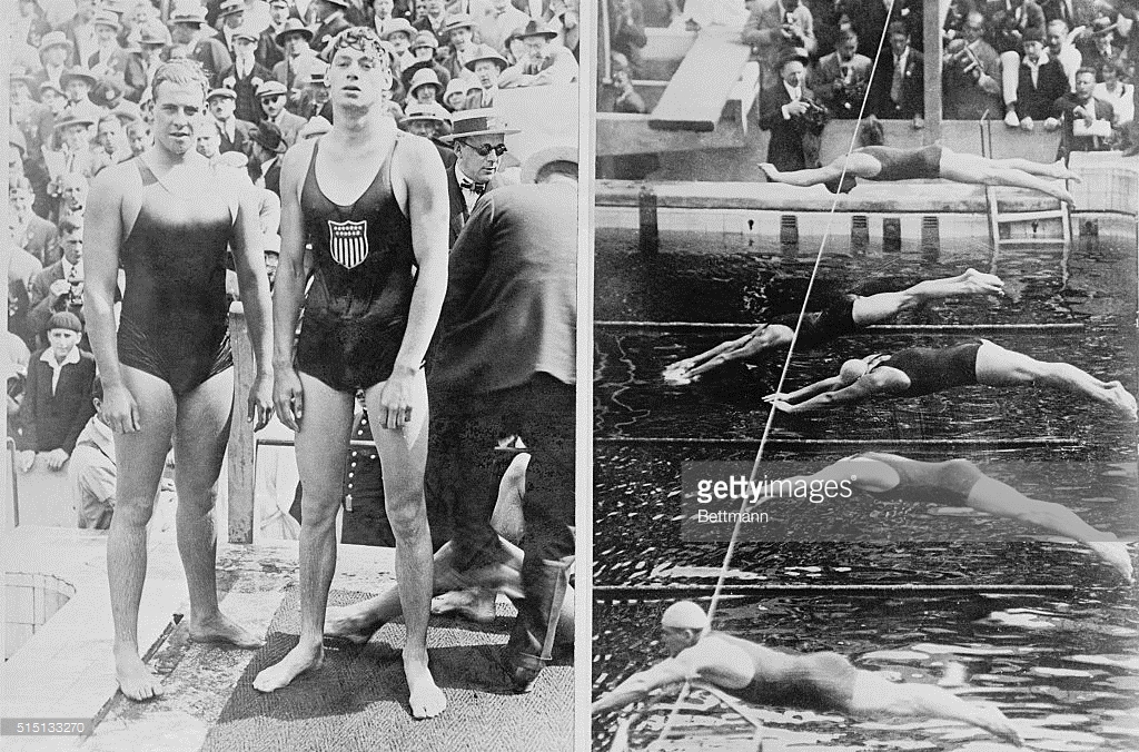 Johnny Weissmuller on right. Credit: Getty Images