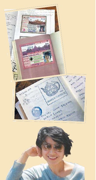 Won Na-young’s travel diary is filled with stamps, tickets and photographs from her trips. 