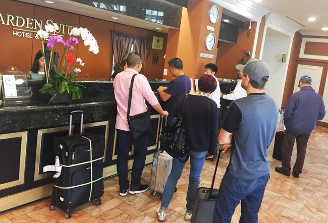 Tourists are checking in at Garden Suite Hotel in Koreatown. Even in fall, hotels in Koreatown are often full with tourists who flock into Los Angeles. Sang Jin Kim