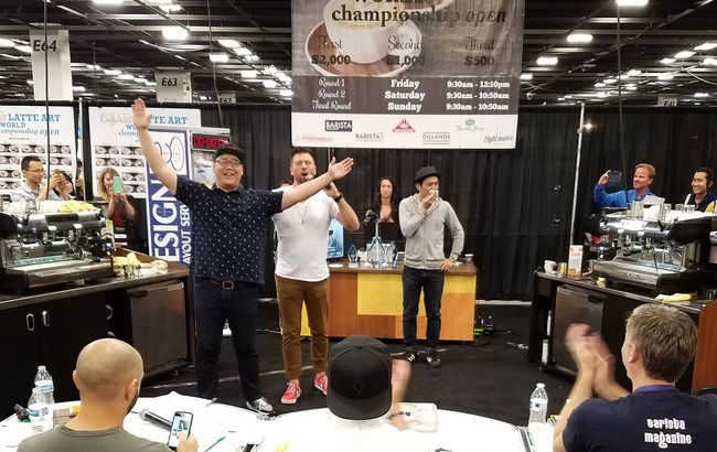 Barista Ji-hoon Kim, who is running a South Korea-based café Wooden Temper, finished runner-up in the latte art competition at the Coffee Fest Anaheim 2016.  