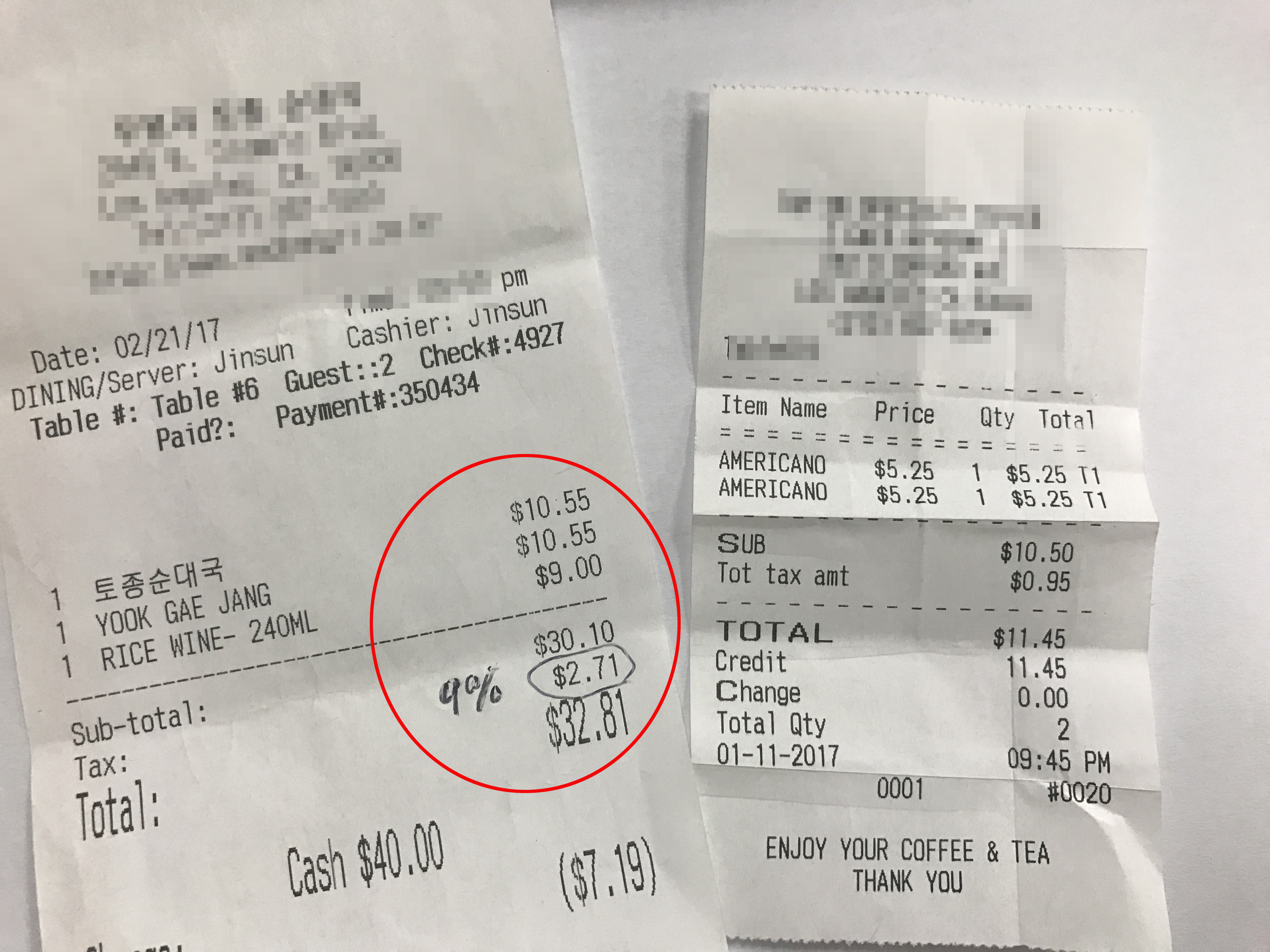 Above is a recent receipts which show that customers have been charged 9 percent for each of their purchases.