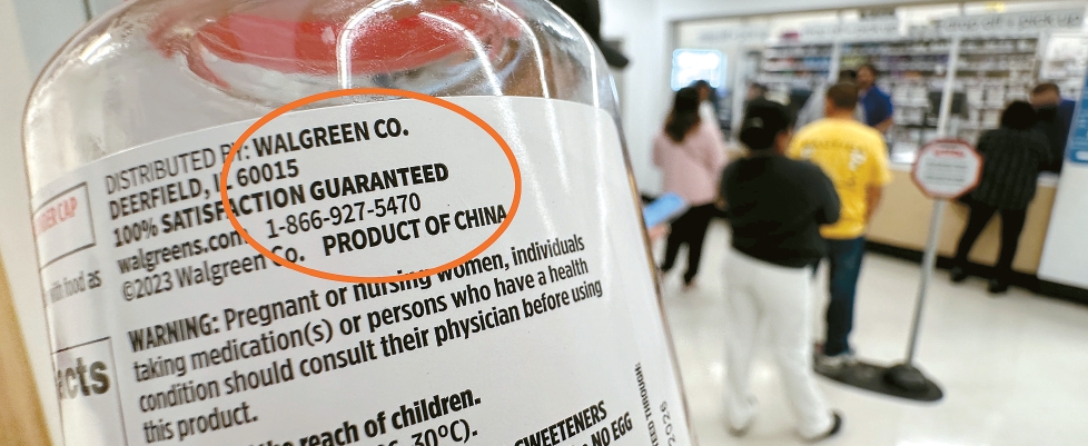 Chinese-made medicines on display at a Walgreens pharmacy in Koreatown amid Trump tariff concerns
