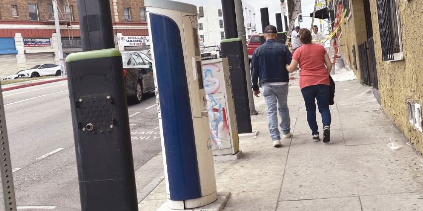 abandoned low-income EV car sharing BlueLA EV charging station in Koreatown Hoover Street