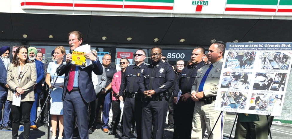 Nathan Hochman speaks on LA retail theft crackdown during press conference outside Pico-Robertson 7-Eleven