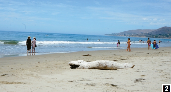 Visitor relaxing at El Capitan Beach on a sunny Memorial Day weekend coastal trip