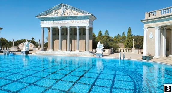 Hearst Castle gardens and architecture in golden sunlight during a Memorial Day weekend coastal trip