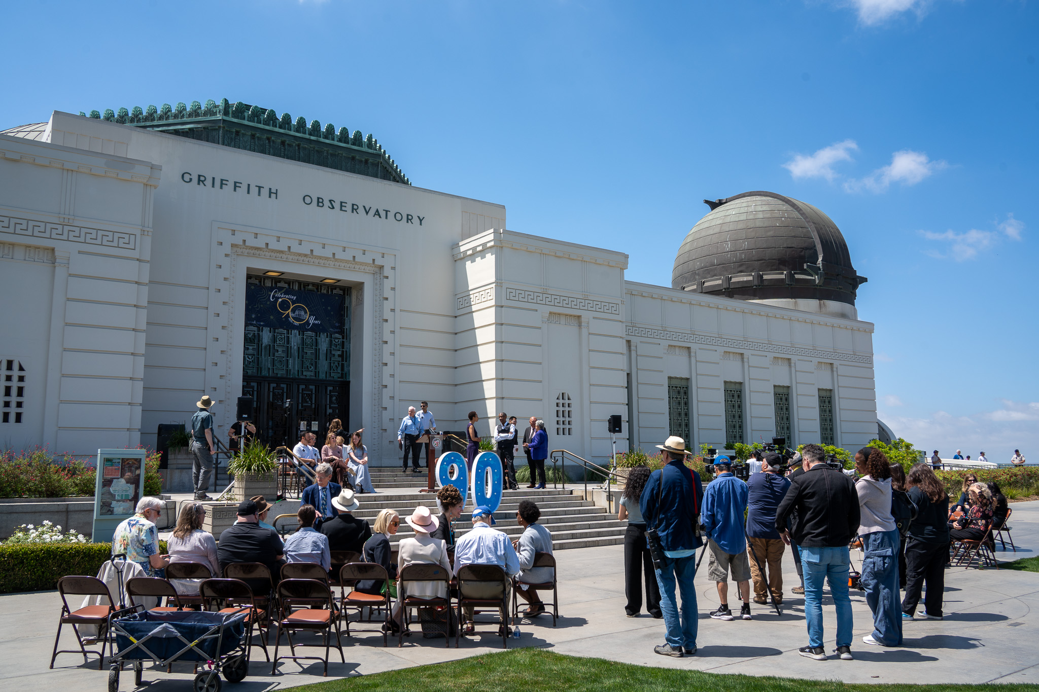 Crowds gather in front of Griffith Observatory during the 90th anniversary opening ceremony on May 14, 2025.