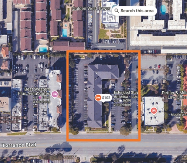 Map showing location of Torrance motel for homeless housing project