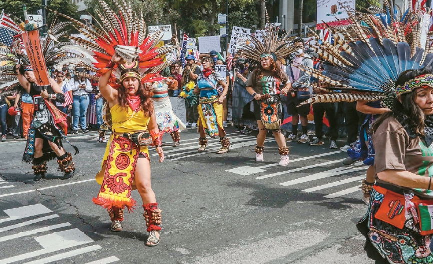 Traditional Mexican dance performance at Grand Park before No Kings protest in Los Angeles