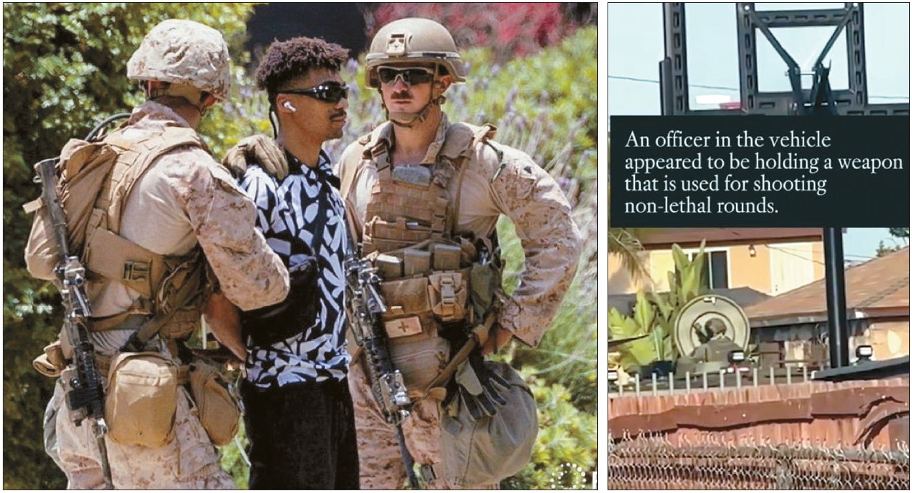 Marine detains man during LA immigration raid as armored vehicle with armed agent appears in Compton, military equipment in LA