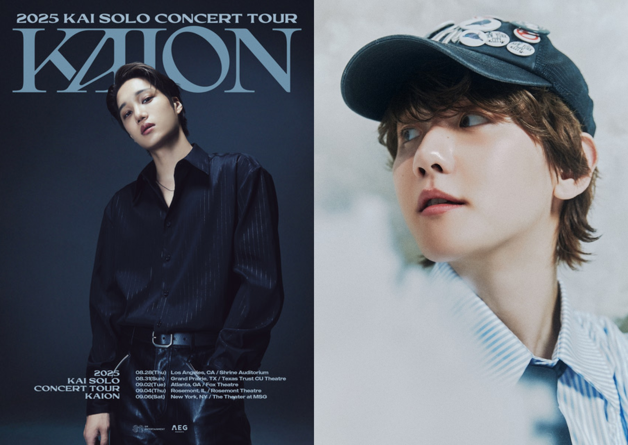 Kai and Baekhyun from EXO featured in solo tour visuals, promoting EXO solo concerts in LA