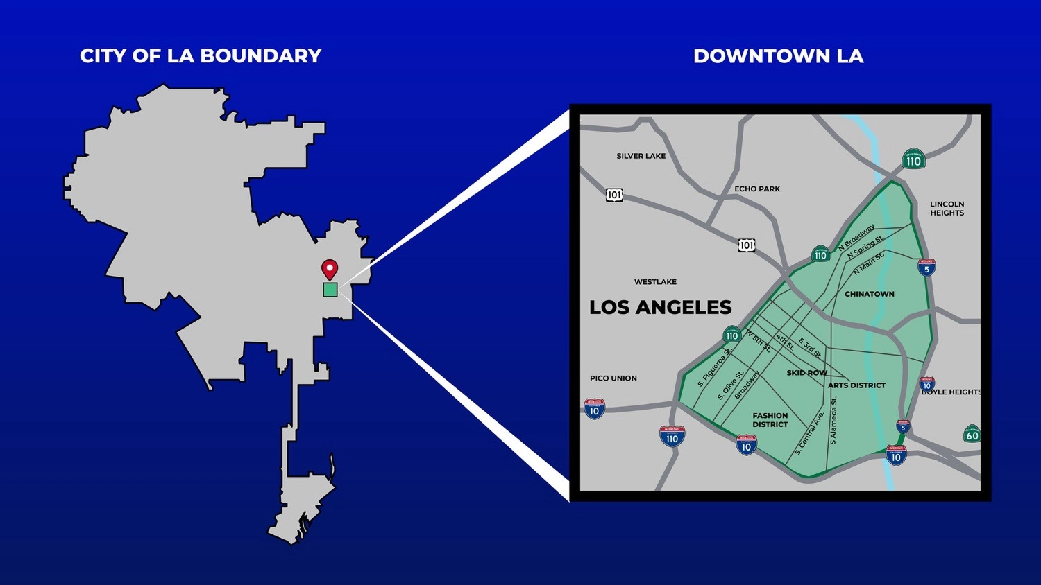 Curfew map showing downtown Los Angeles boundaries during immigration protests