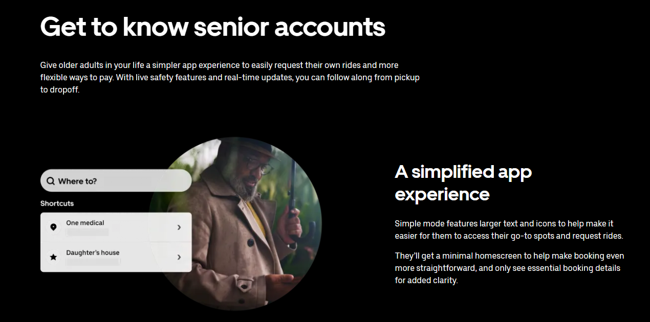 Uber Senior Account register page screenshot