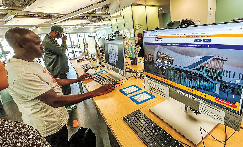 students researching vocational majors at LATTC Bridge Center