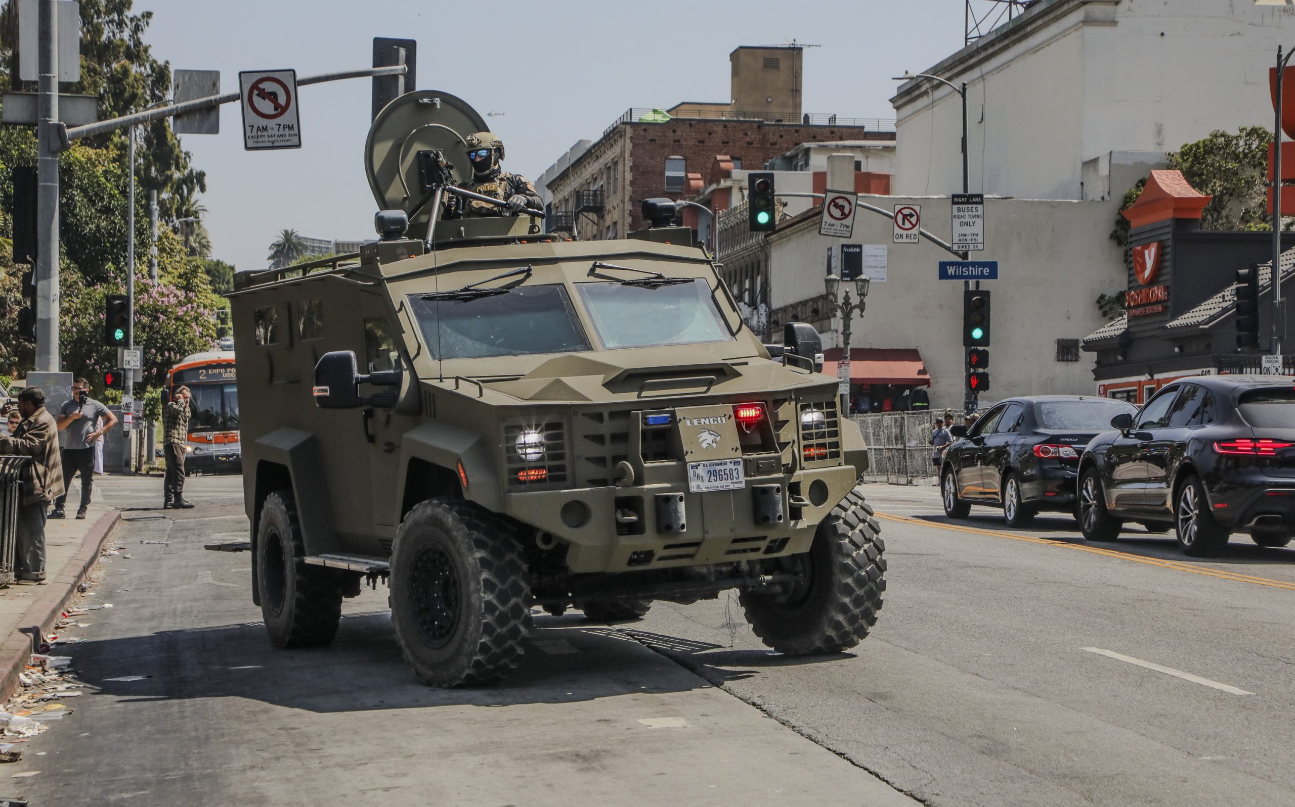 Border Patrol armored vehicle at MacArthur Park immigration raid