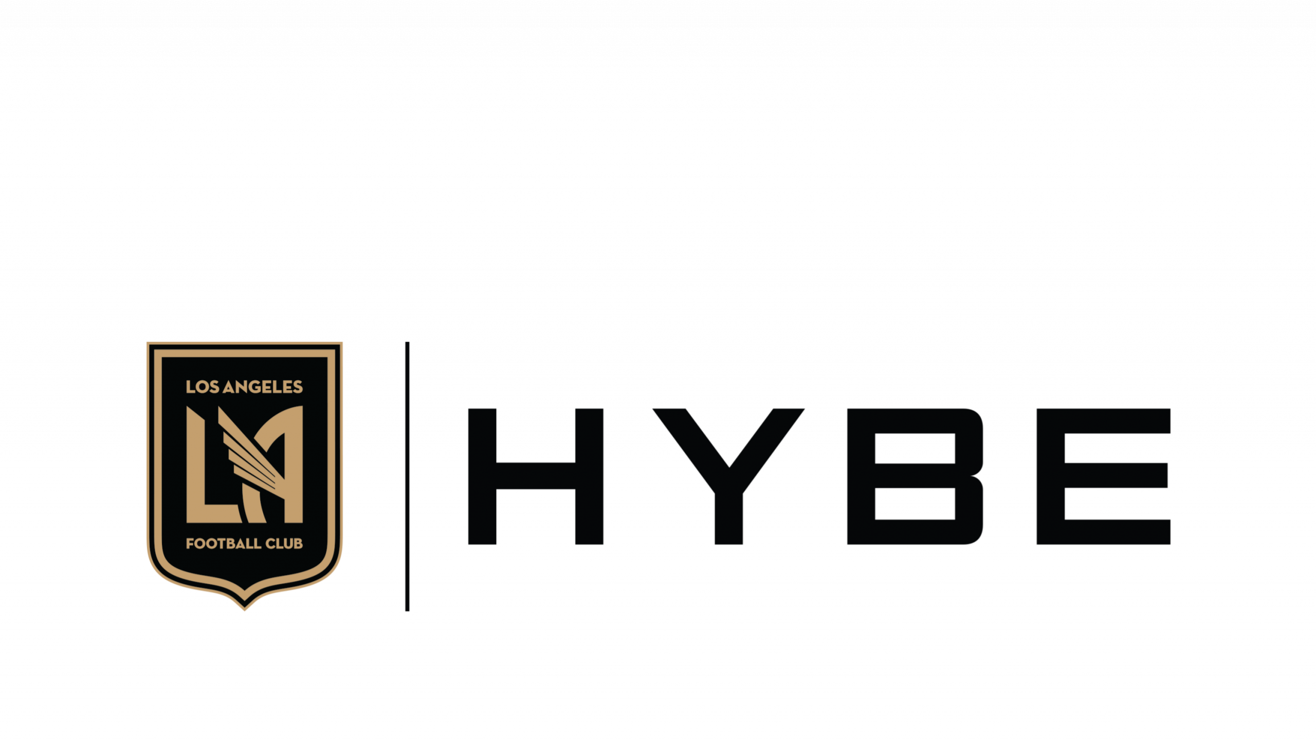 LAFC and HYBE partnership logos displayed side by side, highlighting the HYBE LAFC partnership during the 2025 MLS playoffs at BMO Stadium.