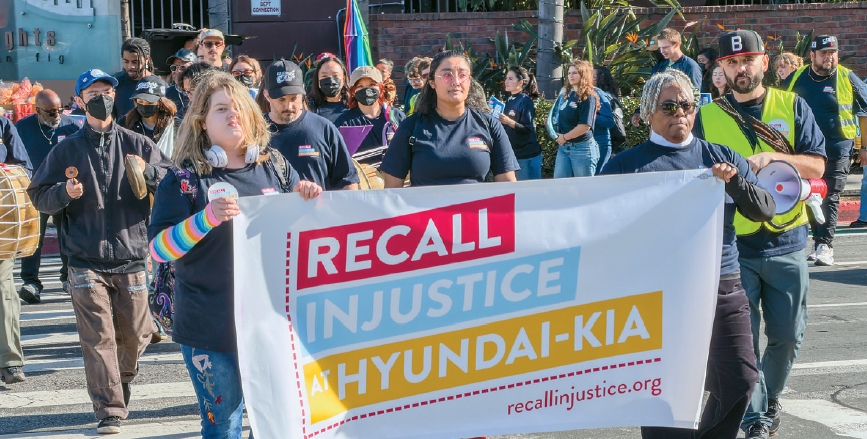JMA protesters at the LA Auto Show highlighting Hyundai Kia labor violations