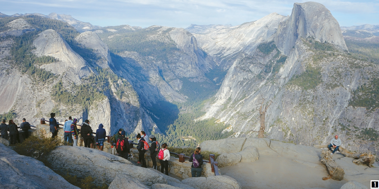 Yosemite National Park view from Glacier Point overlooking Half Dome and Yosemite Valley
