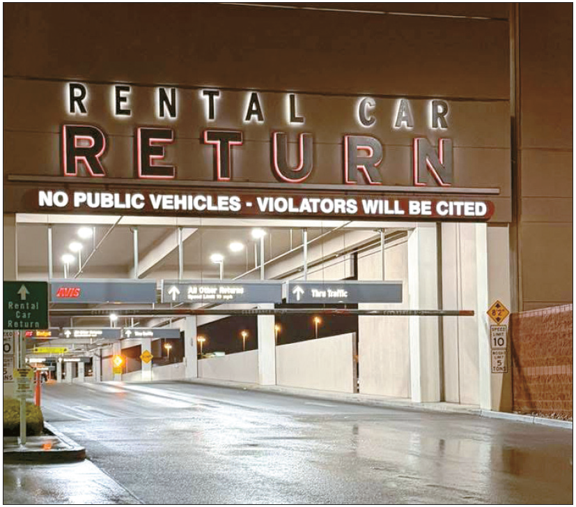 Las Vegas rental car scam location at the entrance of the airport rental car center