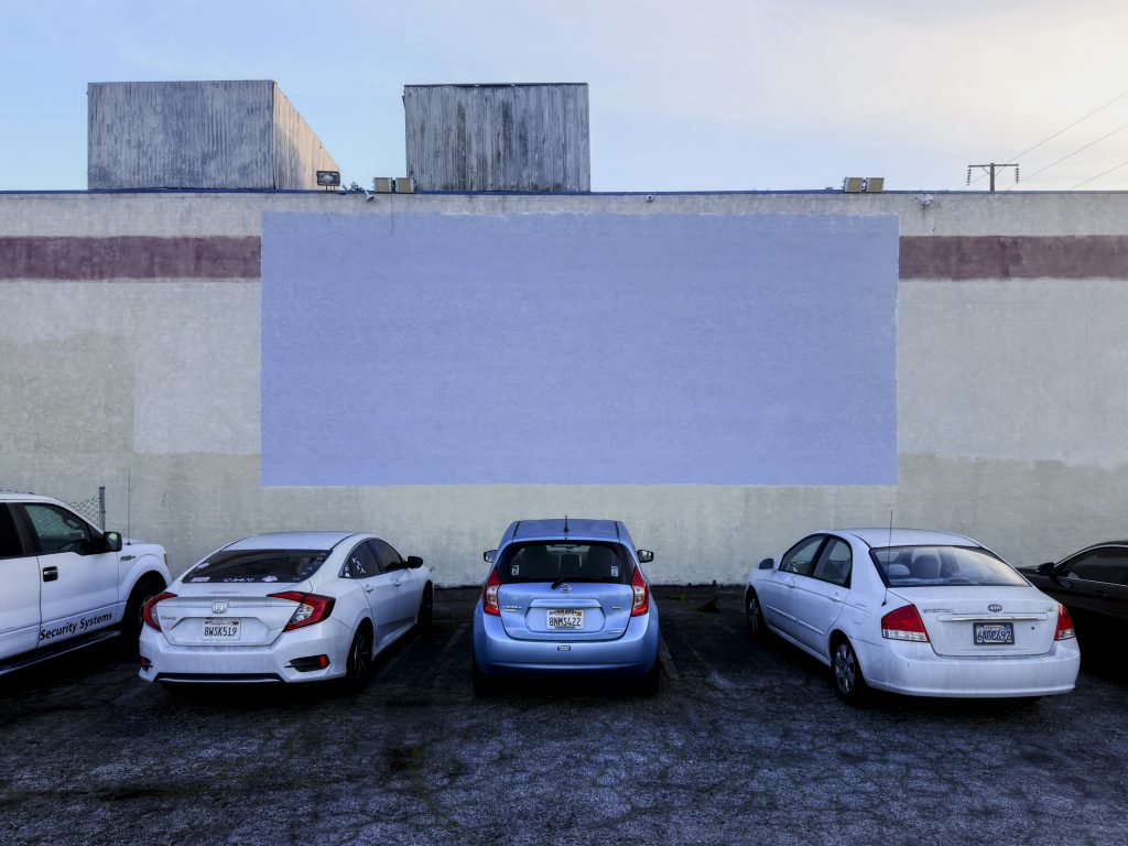 Outdoor movie screening setup at Gardena Cinema during COVID-19 pandemic