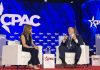 Tom Homan Defends Immigration Enforcement at CPAC Tom Homan and Mercedes Schlapp speaking on stage at CPAC USA in Grapevine, Texas during a discussion on immigration policy and border security.